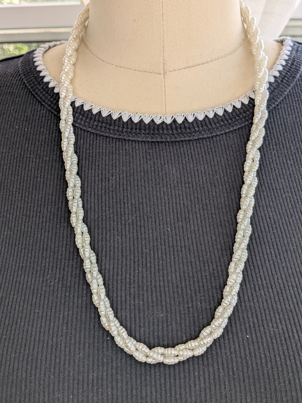 Vintage Twisted Multi Strand Faux Pearl Torsade Necklace Barrel Clasp Cream